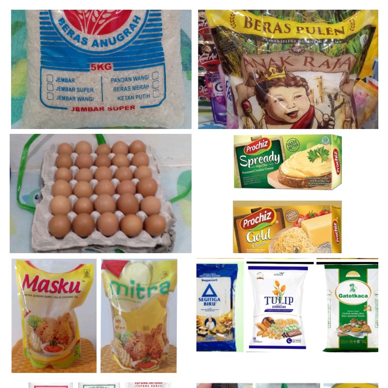 beras, telur, minyak goreng, terigu, keju